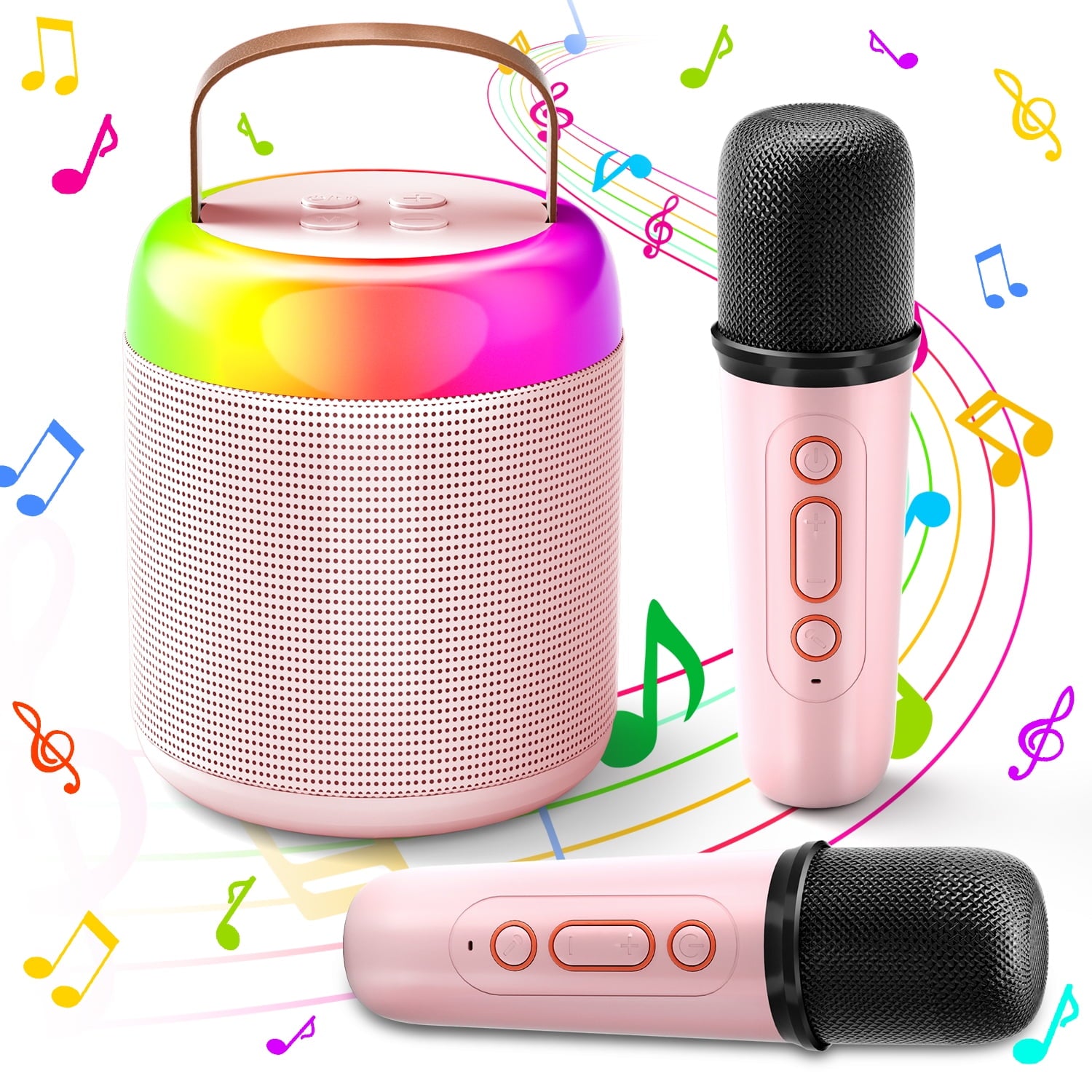 JoyStone Karaoke Machine with 32G Card, 2 Wireless Microphones Portable Bluetooth for Kids, Karaoke Toys Gifts for Girls 4-10 Year Old Christmas Party, Pink