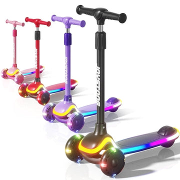 JoyStone Kick Scooter for Kids with LED Light Wheels & Music, 3 Adjustable Height Handlebars, Lean-to-Steer Technology, 3 Wheel Scooter for Toddlers Girls Boys Up to 110 Lbs, Black