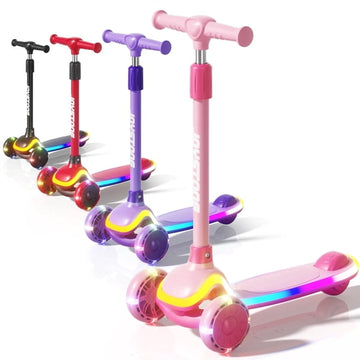 JoyStone Kick Scooter for Kids with LED Light Wheels & Music, 3 Adjustable Height Handlebars, Lean-to-Steer Technology, 3 Wheel Scooter for Toddlers Girls Boys Up to 110 Lbs, Pink