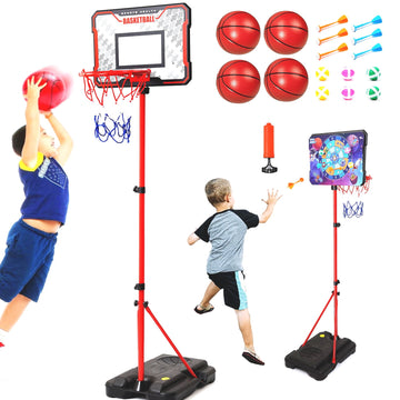 JoyStone Kids Basketball Hoop for Kids with Electronic Scoreboard, Height-Adjustable 3.5-7 ft, Indoor and Outdoor Basketball Set