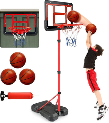 JoyStone Kids Basketball Hoop - Adjustable Height 2.9ft-6.2ft Toddler Basketball Hoop for Kids, Kids Basketball Goal Indoor & Outdoor Toys Backyard Outside Toys for Boys Age 3 4 5 6 7 8 Years Gift