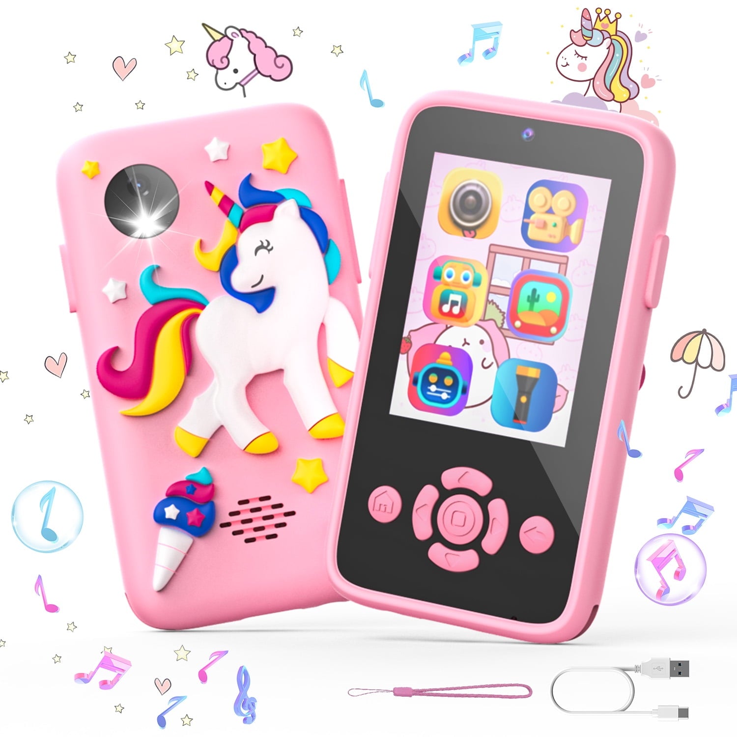 JoyStone Kids Button Smart Phone Toys for Kids, Play Toy Phone with Music Player Dual Camera Puzzle Games, Toddler Learning Toys for 3-8 Year Old, Birthday, Kids Trip Activities, Pink