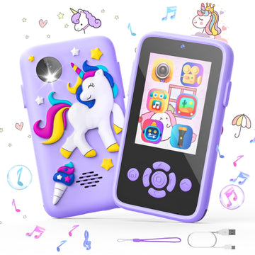 JoyStone Kids Button Smart Phone Toys for Kids, Play Toy Phone with Music Player Dual Camera Puzzle Games, Toddler Learning Toys for 3-8 Year Old, Birthday, Kids Trip Activities, Purple