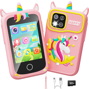 JoyStone Kids Dinosaur Smart Phone, 2.8" Touchscreen Toddler Learning Play Toy Phone with Dual Camera, Game, Music Player, Learning Toy Christmas Birthday Gifts for 3-9 Year Old , Pink