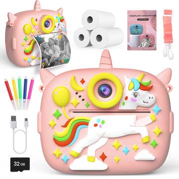 JoyStone Kids Camera Instant Print, Kids Digital Camera with Printing Paper and 32G TF Card, Gift for Girls and Boys Aged 6-12, Pink