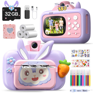 JoyStone Kids Camera Instant Print, Kids Digital Camera with Printing Paper and 32G TF Card, Gift for Girls and Boys Aged 3-12, Purple