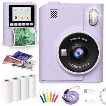JoyStone Kids Camera Instant Print, 1080P Instant Digital Camera with 4 Color Print Paper, Birthday Gift for Girls and Boys Aged 3-12, Purple