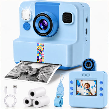 JoyStone Kids Instant Print Camera, Digital Camera for Kids with 180° Flip Lens, 2.4” Screen, 3 Paper Rolls, Birthday Gift for Kids, Blue