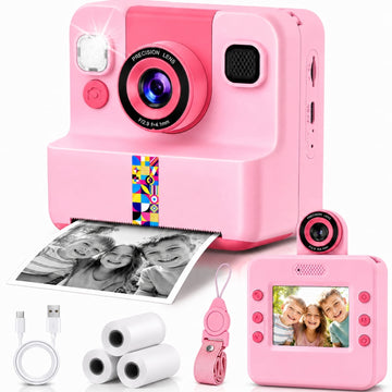 JoyStone Kids Instant Print Camera, Digital Camera for Kids with 180° Flip Lens, 2.4” Screen, 3 Paper Rolls, Birthday Gift for Kids, Pink