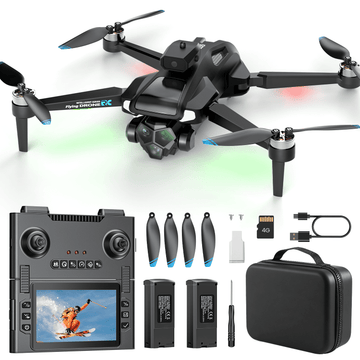 JoyStone FPV Drone with 1080P HD Camera for Beginner, Foldable RC Quadcopter with 4.3" HD LCD RC Screen, SD Card, 5G WiFi, Brushless Motor, Optical Flow, 2 Batteries, Black