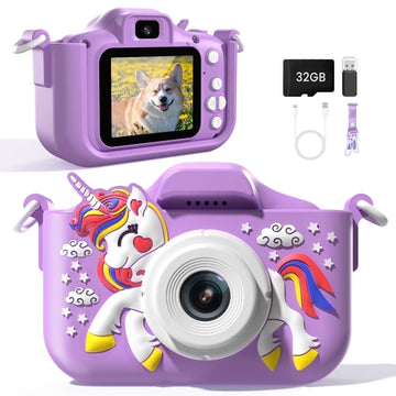 JoyStone Kids Camera Toys with 1080P Video for 3-12 Year Old, Birthday Gifts for Kids, 32GB SD Card & Silicone Cover, Purple