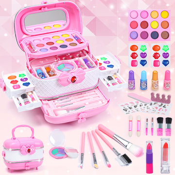 JoyStone Kids Makeup Kit Toys for Girls, 56PCS Washable Little Girls Princess Make Up Toys for 4-9 Year Old Girl Birthday Gift, Pink