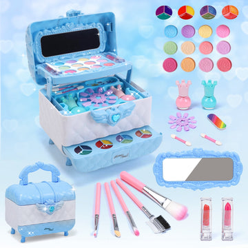 JoyStone Kids Makeup Kit for Girls, Non Toxic Real Washable Play Makeup Princess Dress Up Toys for 4-10 Years Old Birthday Gifts, Blue