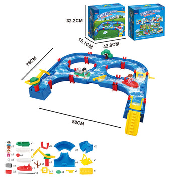 JoyStone Kids Outdoor Water Table Toys, 57PCS DIY Mini Water Park Building Blocks Toy on Table or Lawn,Beach Water Toy with 2 Boats, Summer Outdoor Backyard Funs for Toddler Boys Girls Ages 4-8