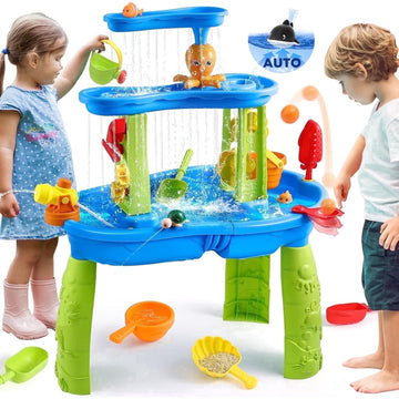 JoyStone Kids Sand Water Table for Beach, 3-Tier Water Activity Tables with Water Pump, Activity Sensory Play Table Toys for Toddlers, Summer Gift Toys for Outside Backyard for Kids