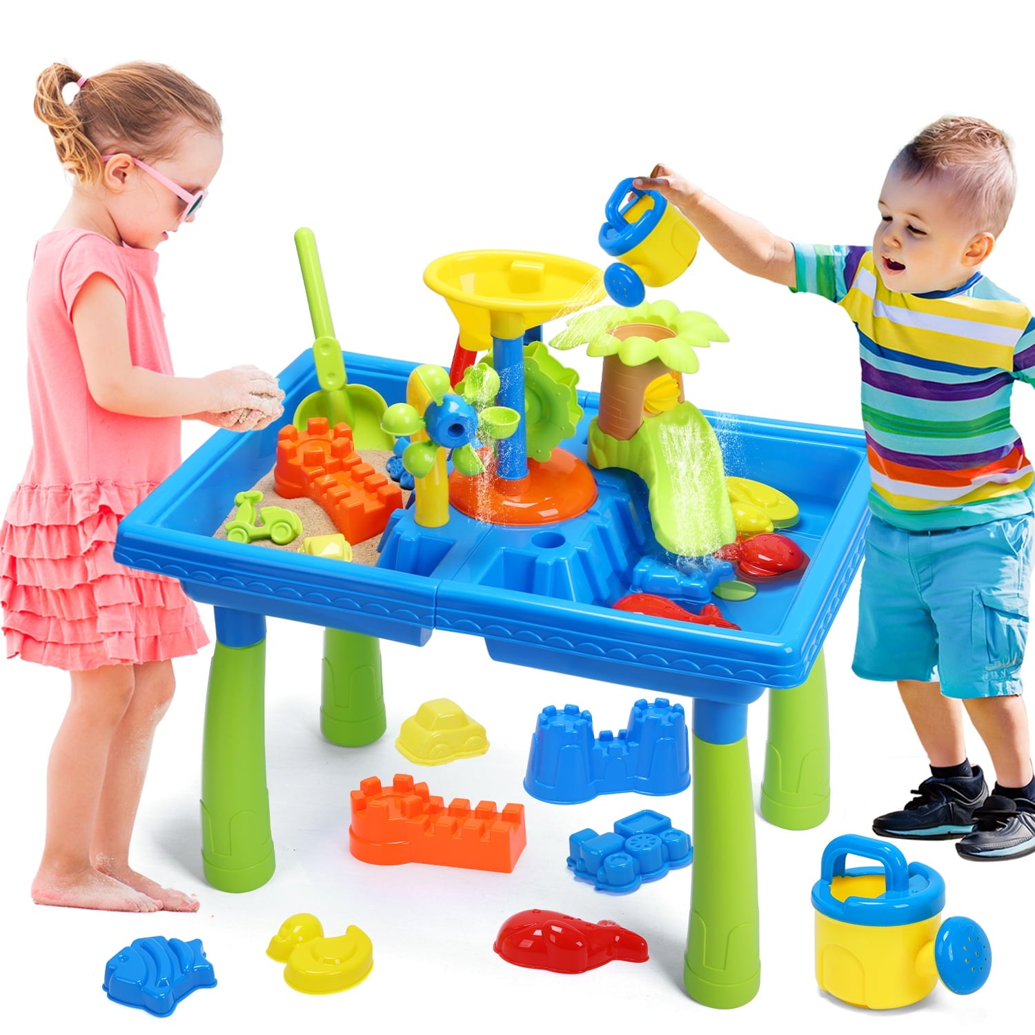 JoyStone Kids Sand Water Table for Beach, 38PCS Activity Sensory Play Table Toys for Toddlers, Water Activity Tables Summer Gift Toys for Outside Backyard for Kids Age 3-5