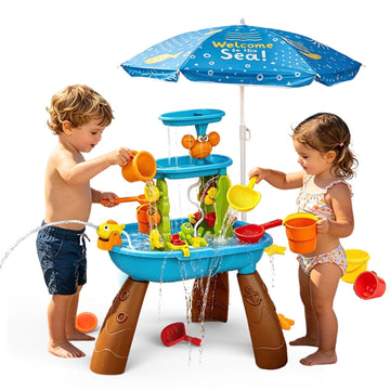 JoyStone Kids Sand Water Table with Umbrella & Electric Pump, Outdoor Water Play Table with Accessories for Toddlers Ages 3+