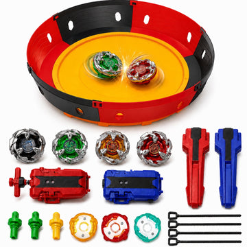 JoyStone Battling Top Burst Gyro Toy Set with Arena Stadium, 4 Spinning Tops, 2 Dual Launchers with Grips, Battle Game Set for Boys and Girls Ages 6+