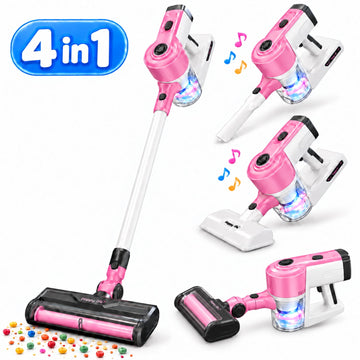 JoyStone Kids Vacuum Cleaner Toy, 4-in-1 Pretend Play Vacuum with Sound, Color-Changing Lights, Detachable Attachments and Dust Cup