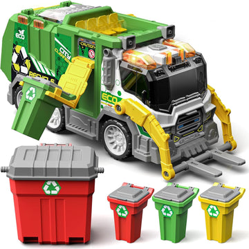 JoyStone Garbage Truck Toy with Openable Cover for Bump & Go Mode, Interactive Trash Truck for Kids Ages 3+