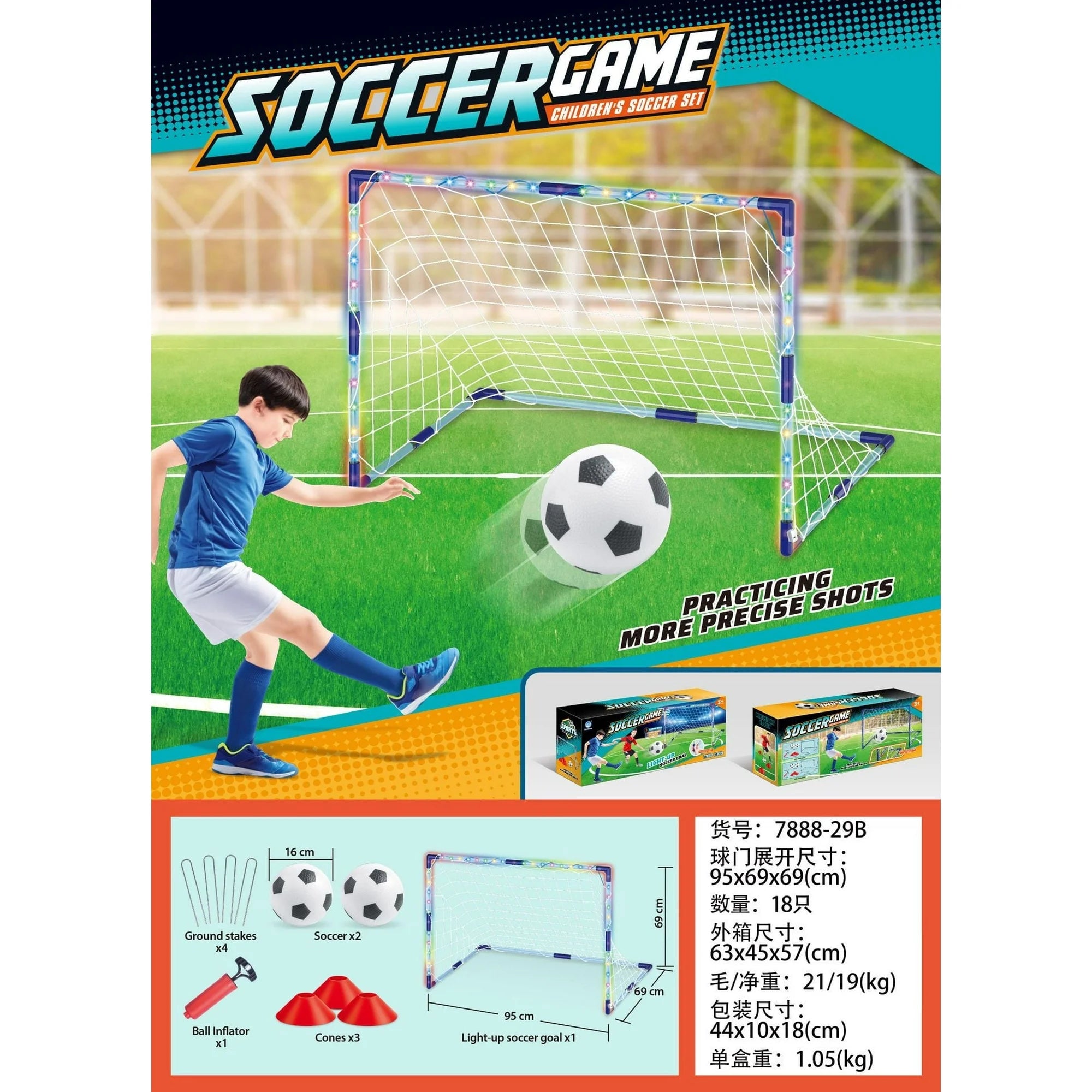 JoyStone Light-Up Kids Soccer Goal Set for Backyard, Soccer Ball Game Toys with 2 Soccer Balls & 3 Cones, Outdoor Sports Game for Toddler Boys Girls