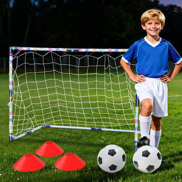 JoyStone Light-Up Kids Soccer Goal Set for Backyard, Soccer Ball Game Toys with 2 Soccer Balls & 3 Cones, Outdoor Sports Game for Toddler Boys Girls
