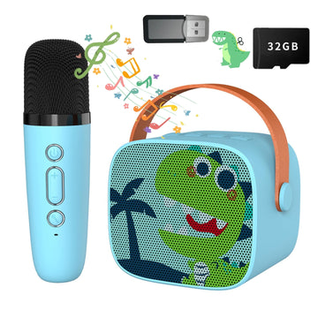 JoyStone Mini Green Dinosaur Karaoke Machine with 32G Card, Portable Bluetooth Speaker with Wireless Microphone, Kids Music Player Toys for Girls and Boys 3-8+ Years Old, Teens Birthday, Green