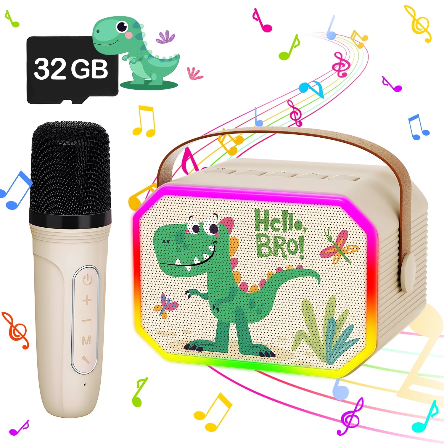 JoyStone Mini Karaoke Machine with 32G Card, Portable Bluetooth Speaker with Wireless Microphone,Led Lights, Kids Music Player Toys for Girls and Boys 3-8+ Years Old, Teens Birthday, Green