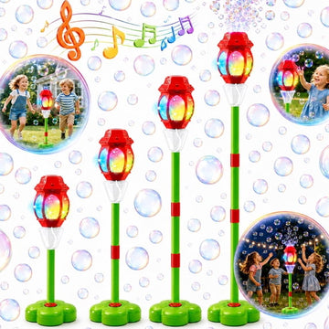JoyStone Outdoor Bubble Machine for Kids with Lights & Music, Street Lamp Style Bubble Blower with 4 Adjustable Heights, Red
