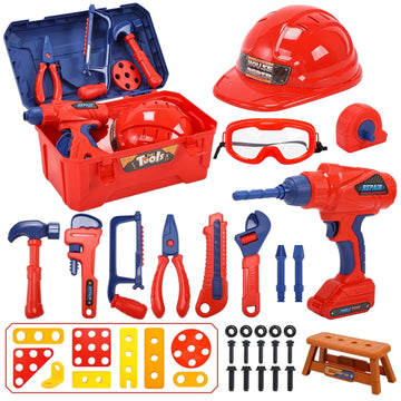 JoyStone Tool Set Toddler Beginner Tool Set with Tool Box & Toy Chainsaw & Drill,Pretend Play Toys, Gifts for 3-7 Kids
