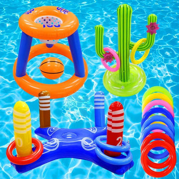 JoyStone Pool Toys Games Set, Floating Basketball Hoop Inflatable Cross Ring Toss Game Toys for Kids Adults Swimming Pool Water Game, Summer Party Swimming Pool Water Games