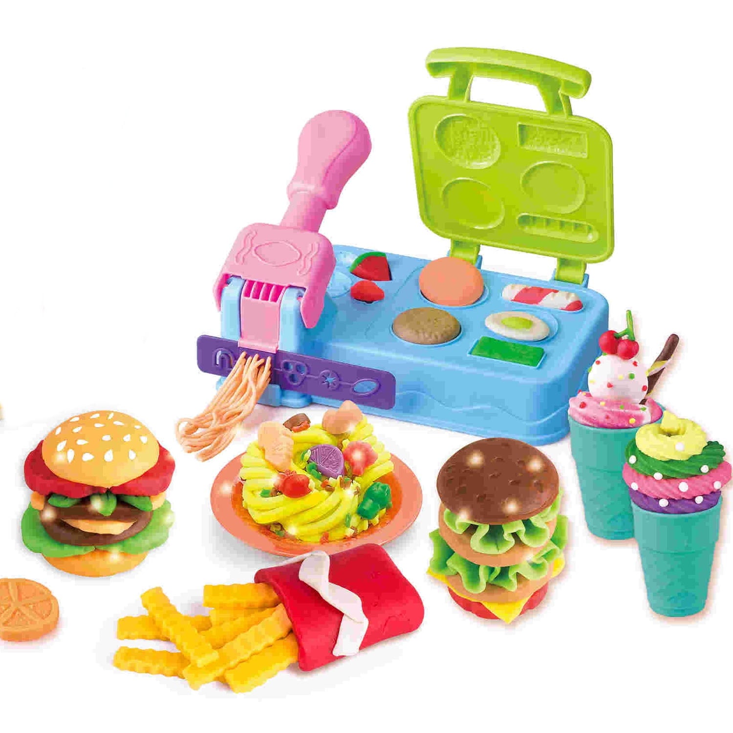 JoyStone Preschool Kitchen Grill Cooking Sets, Kitchen Creations Ice Cream Burger Barbecue Noodle Party Playset Dough Sets for Kids Ages 4-8 with 6 Compound Multi Colors Dough Pack of 26Pcs