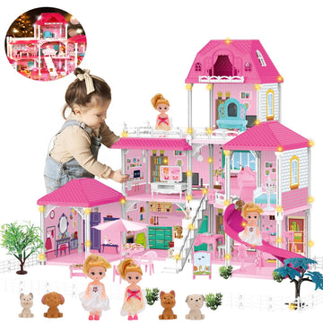 JoyStone Princess Castle House for Girls, Dollhouse Playset, 3-Story 8 Rooms Playhouse with 2 Dolls Toy Figure, Lights and Furniture & Accessories