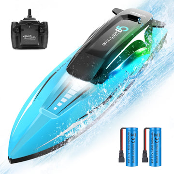 JoyStone RC Boat with LED Light for Kids and Adults, 20 MPH Fast RC Boat for Pool and Lake, RC Boats with 2 Rechargeable Batteries, 2.4GHZ High Speed Remote Control for Adults and Boys