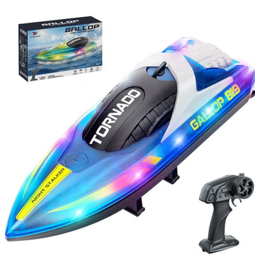 JoyStone RC Boat for Pools and Lakes, 2.4G Remote Control Boat with LED Lights, Racing Boats for Kids & Adults with 2 Rechargeable Battery, Gifts for Boys Girls (Blue)
