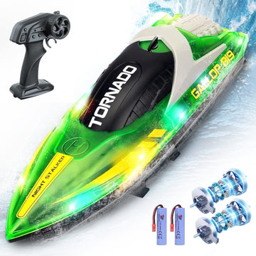 JoyStone RC Boat for Pools and Lakes, 2.4G Remote Control Boat with LED Lights, Racing Boats for Kids & Adults with 2 Rechargeable Battery, Gifts for Boys Girls (Green)