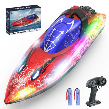 JoyStone RC Boat for Pools and Lakes, 2.4G Remote Control Boat with LED Lights, Racing Boats for Kids & Adults with 2 Rechargeable Battery, Gifts for Boys Girls (Red)