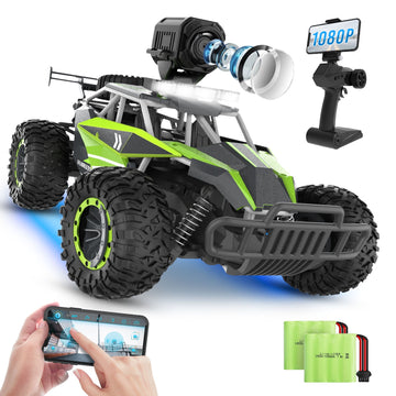 RC Car with 1080P HD Camera,1:16 Scale Remote Control with LED Chassis Light&Headlights, 2.4Ghz High Speed Monster Truck Toy Vehicle, 2 Batteries for 60 Mins Play, Gift for Kids Boys