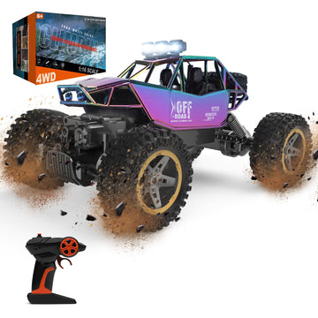 JoyStone 4WD RC Cars, 1:16 Off Road Monster Truck with LED Headlight Rock Crawler, 2 Batteries for 70+ Min Play, Gift Toys for Girls Kids Boys (Green & Purple)