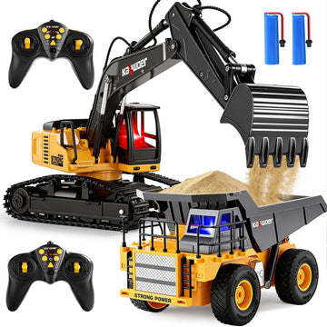 JoyStone RC Construction Vehicles Toy Set for Kids, 2.4Ghz Alloy RC Excavator and Dump Truck Toy with Light/Sounds/Auto Demo, RC Car Toys Gifts for Toddlers Boys