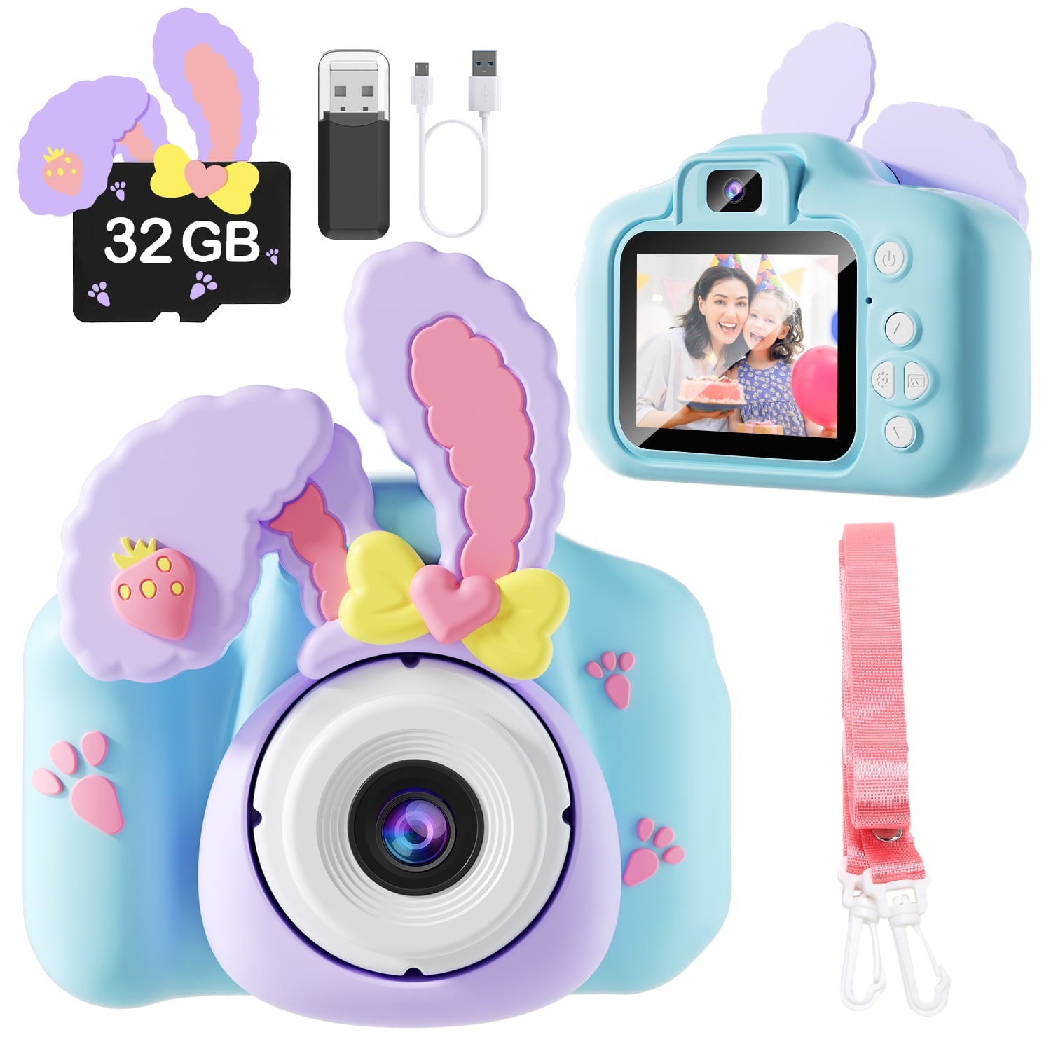 JoyStone Dinosaur Kids Camera with Detachable Lens Cap,1080P HD Selfie Digital Video Camera with 32GB SD Card & Silicone Cover, Cute Portable Christmas Little Girls Boys Gifts Toys for 3-9 Years Old