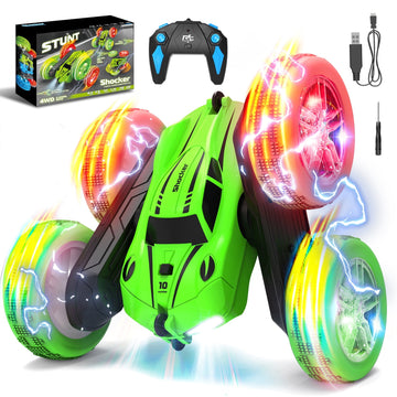JoyStone Remote Control Car, 4WD RC Stunt Car with Headlights and Wheel Lights, Off-Road Cars Toy Gift for Boys Girls(Green)