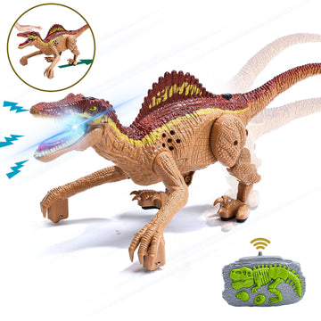 JoyStone Remote Control Dinosaur Toys, Gesture Sensing RC Dinosaurs - Realistic Walking, Roaring, and Spraying Spinosaurus Toys - Light up and Shaking Head and Tail Robot Dinosaur for Kids (Brown?¨º?