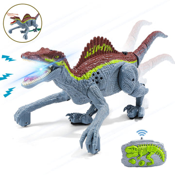 JoyStone Remote Control Dinosaur Toys, Gesture Sensing RC Dinosaurs - Realistic Walking, Roaring, and Spraying Spinosaurus Toys - Light up and Shaking Head and Tail Robot Dinosaur for Kids (Grey?¨º?