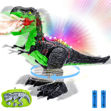 JoyStone Remote Control Dinosaur Toys for Kids, Electric Walking RC T-Rex, Realistic Tyrannosaurus Dino Robot with Roaring and LED Light for Boys and Girls Age 3+, Green