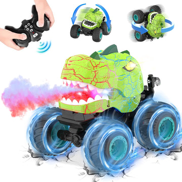 JoyStone Dinosaur RC Car for Kids, Remote Control Monster Truck with Mist Spray, Lights, Music, 2.4GHz All-Terrain RC Truck Toys for Boys and Girls 4-7, Green