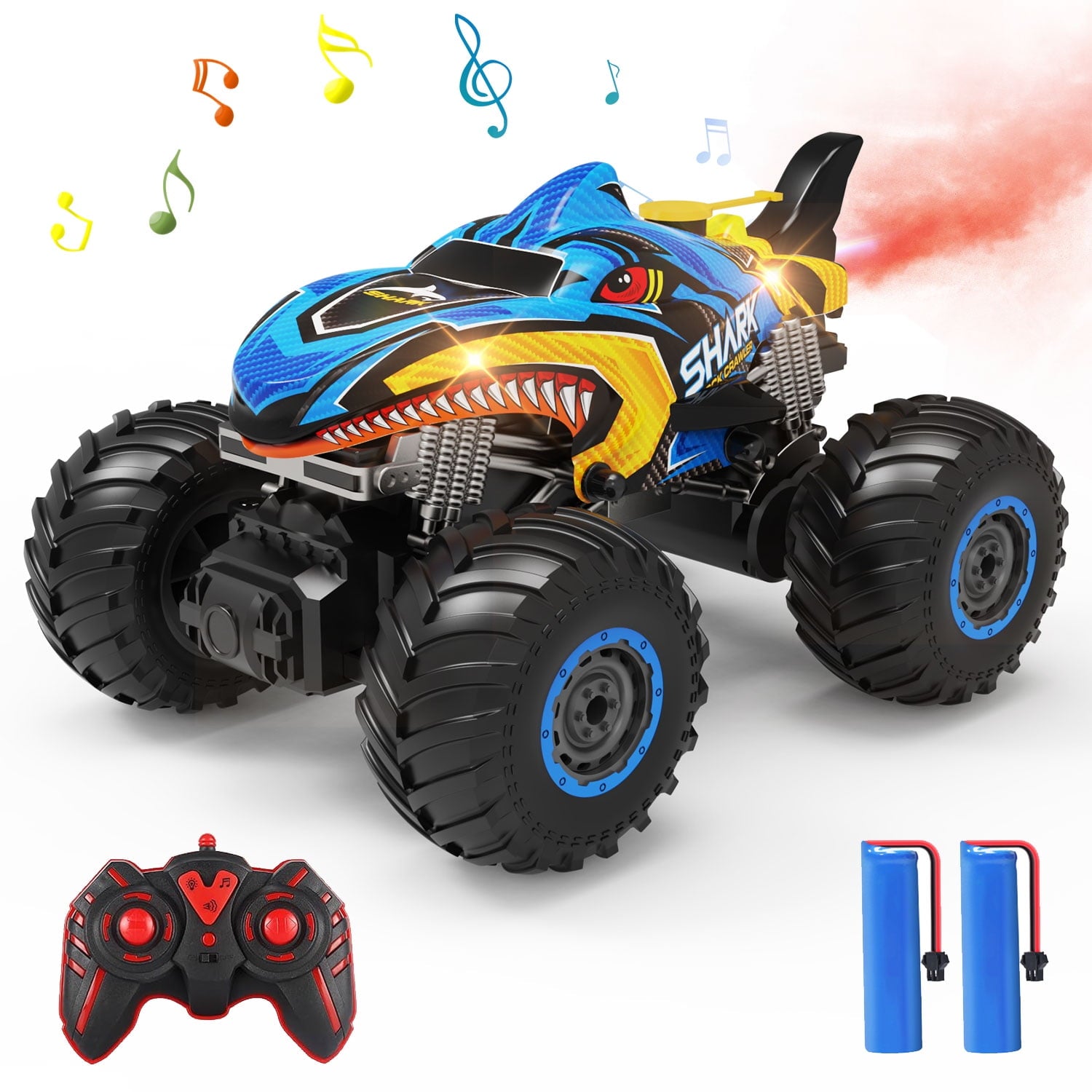 JoyStone Remote Control Monster Truck, 1:16 Monster Truck RC Trucks, 2.4GHz All Terrain Remote Control Monster Cars, Remote Monster Car with Spray Music and Light for Boys 4-7 8-12 and Girls(Blue)