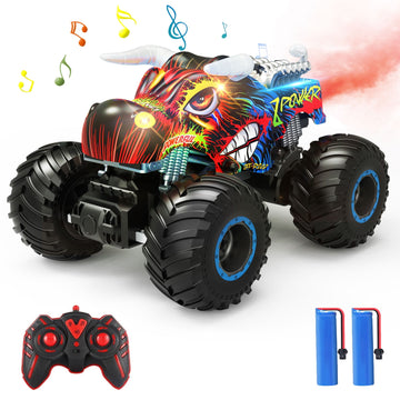 JoyStone Remote Control Monster Truck, 1:16 Monster Truck RC Trucks, 2.4GHz All Terrain Remote Control Monster Cars, Remote Monster Car with Spray Music and Light for Boys 4-7 8-12 and Girls(Red)