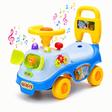 JoyStone Ride On Push Car for Toddlers, Push Walker Ride On Car with Lights, Music and Horn, Under Seat Storage, Push Car for Boys Girls, Blue, Lion