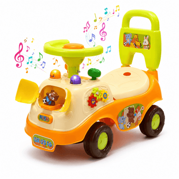 JoyStone Ride On Push Car for Toddlers, Push Walker Ride On Car with Lights, Music and Horn, Under Seat Storage, Push Car for Boys Girls, Orange, Bear